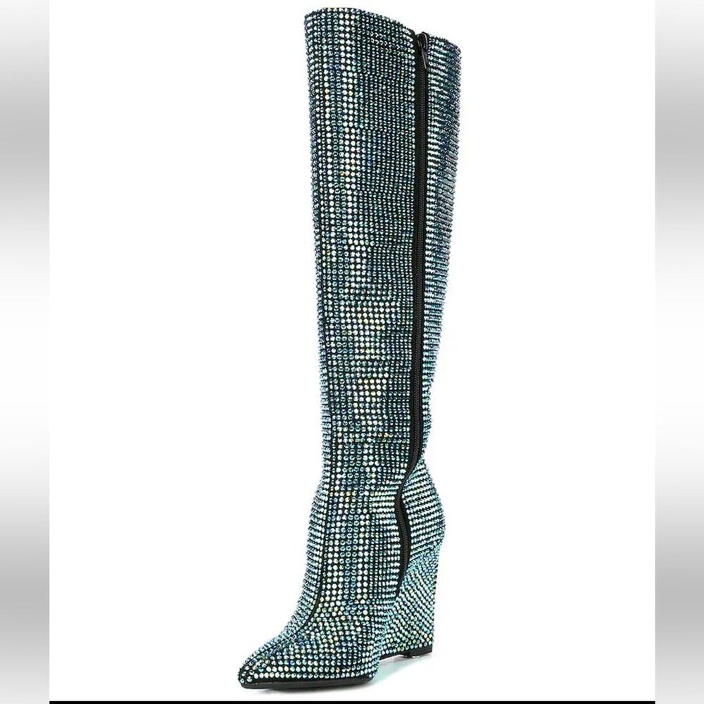 Gianni Bini GaborTwo Multi Rhinestone Pointed Toe Tall Wedge Boots